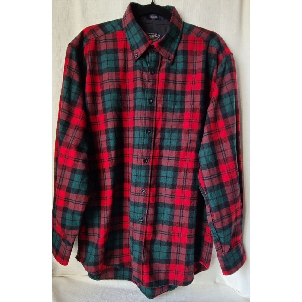 Pendleton Sz L McCormick Tartan Plaid Shirt 100% Virgin Wool Red Black